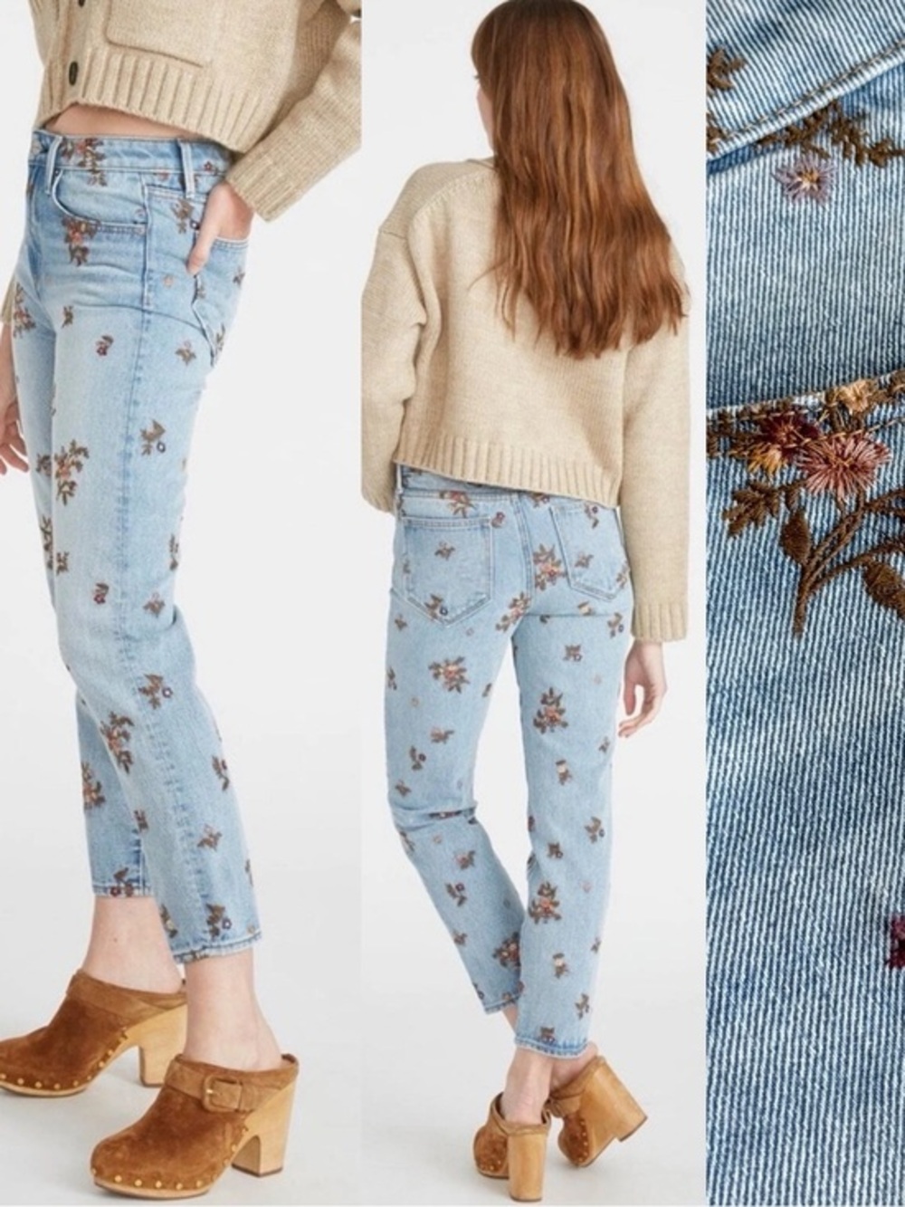 Embroidered Floral Light Wash Women’s Jeans